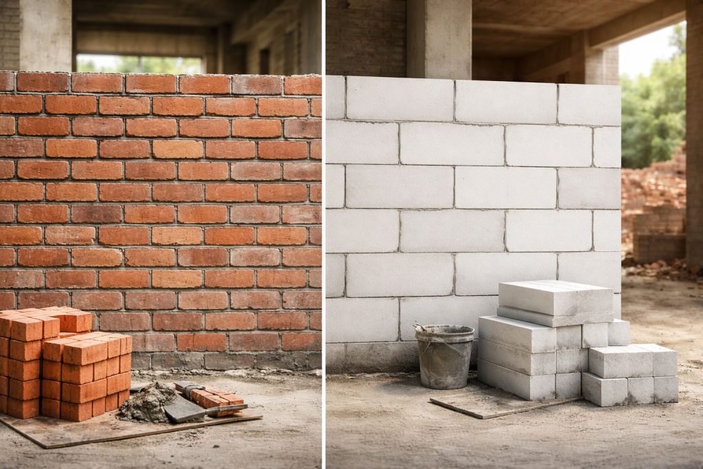 Comparison of brick and AAC blocks used in house construction