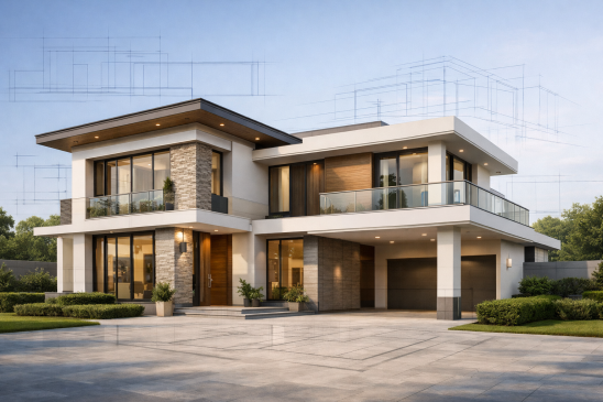 Architectural house design blueprint and planning layout for home construction