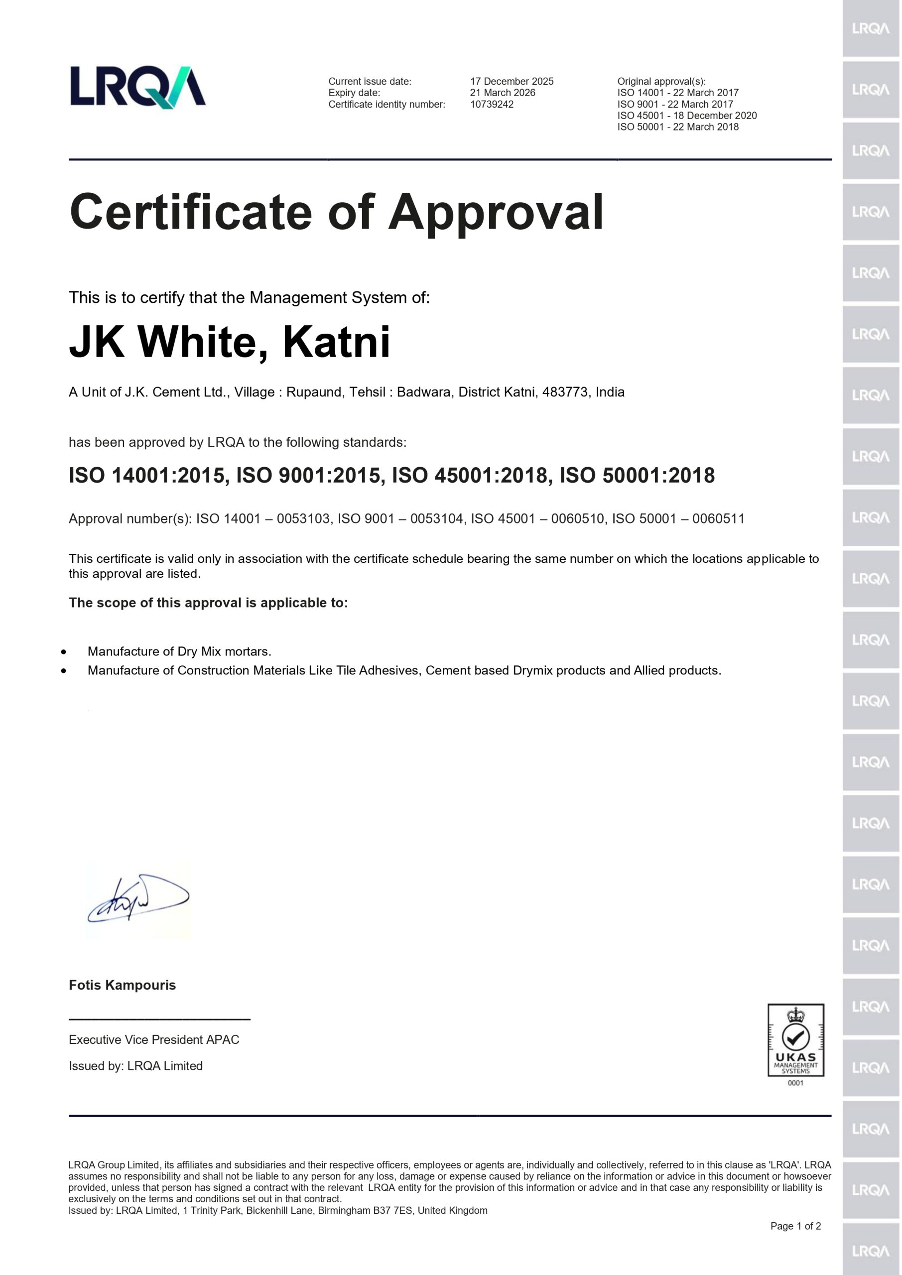 JK White Certificates