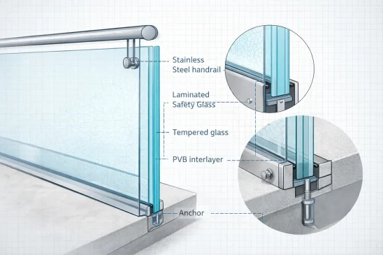 Frameless glass railing for staircase