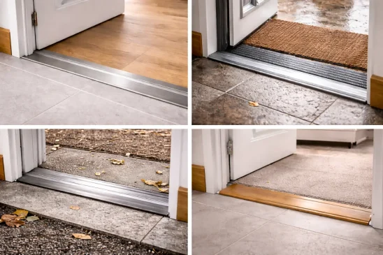 Door threshold detail in house construction