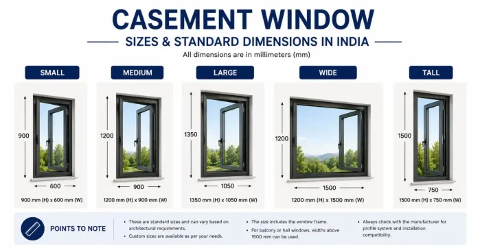 Casement Window Sizes & Standard Dimensions in India
