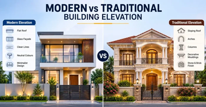mordern vs traditional building elevation plan