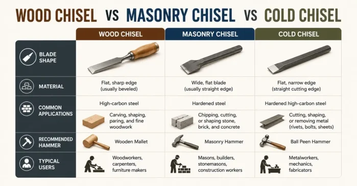 cold vs wood vs masonary chisel tool