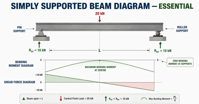 Simply Supported Beam: Diagram, Deflection Formula & Real-World Examples
