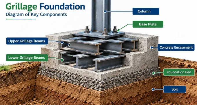 Grillage foundation diagram