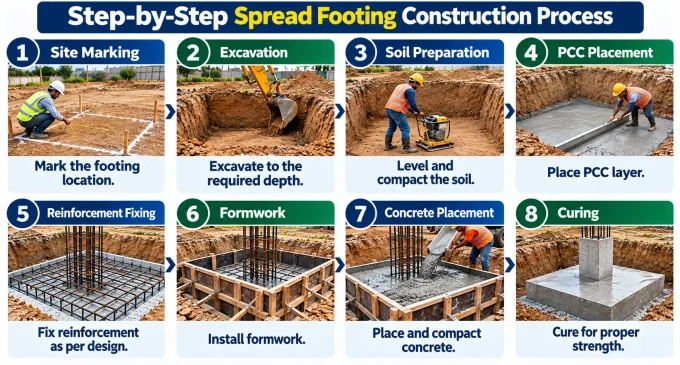 Step by step Spread Footing Construction process